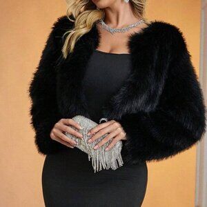 Luxe Vegan Fur Fully Lined Open Front Jacket Coat